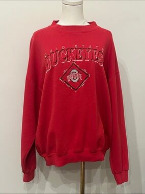 90s Embroidered Ohio State Buckeyes Red Pullover Crewneck‎ Sweatshirt XL USA
